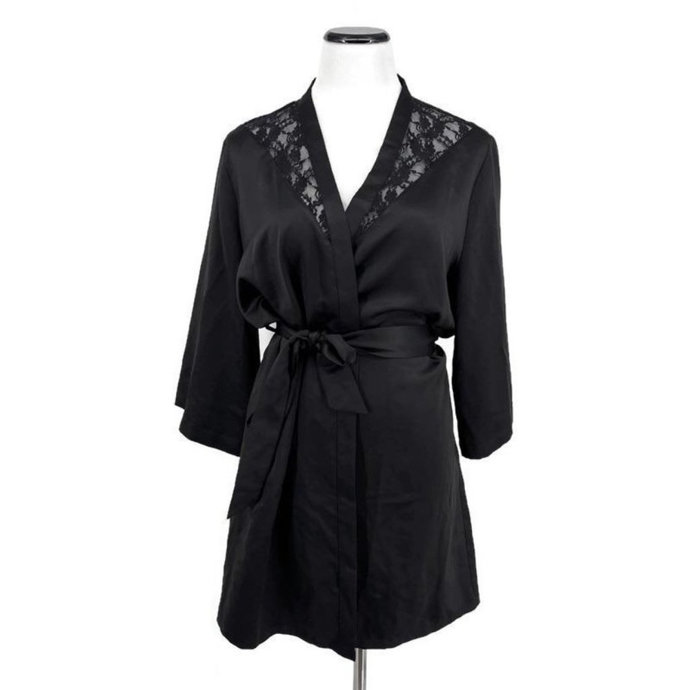 Victoria's Secret SZ M Short Black Satin Lace Robe